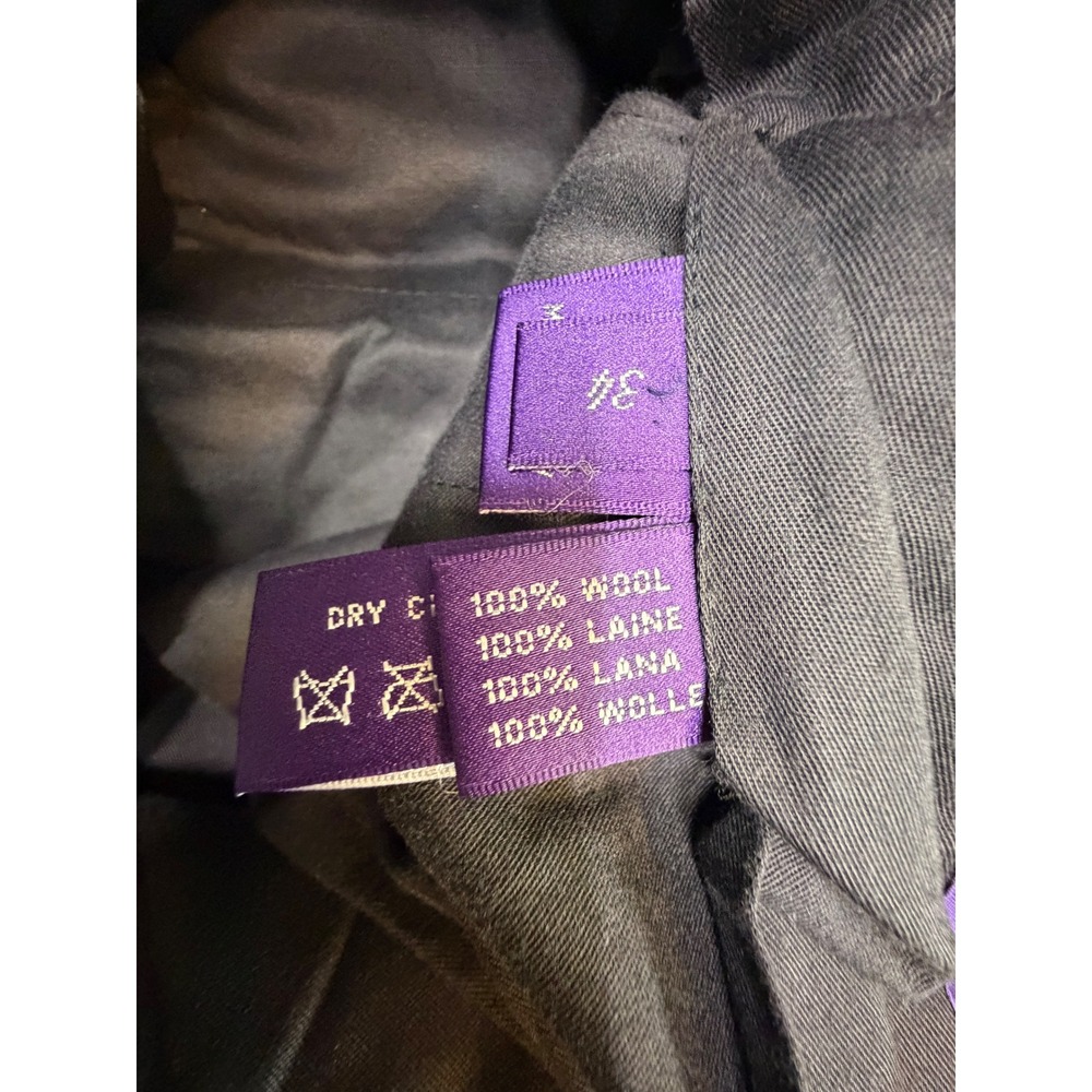 Ralph Lauren Purple Label Black Wool Pleated Wide Leg Trousers Side Tabs Size 34 - Picture 7 of 12